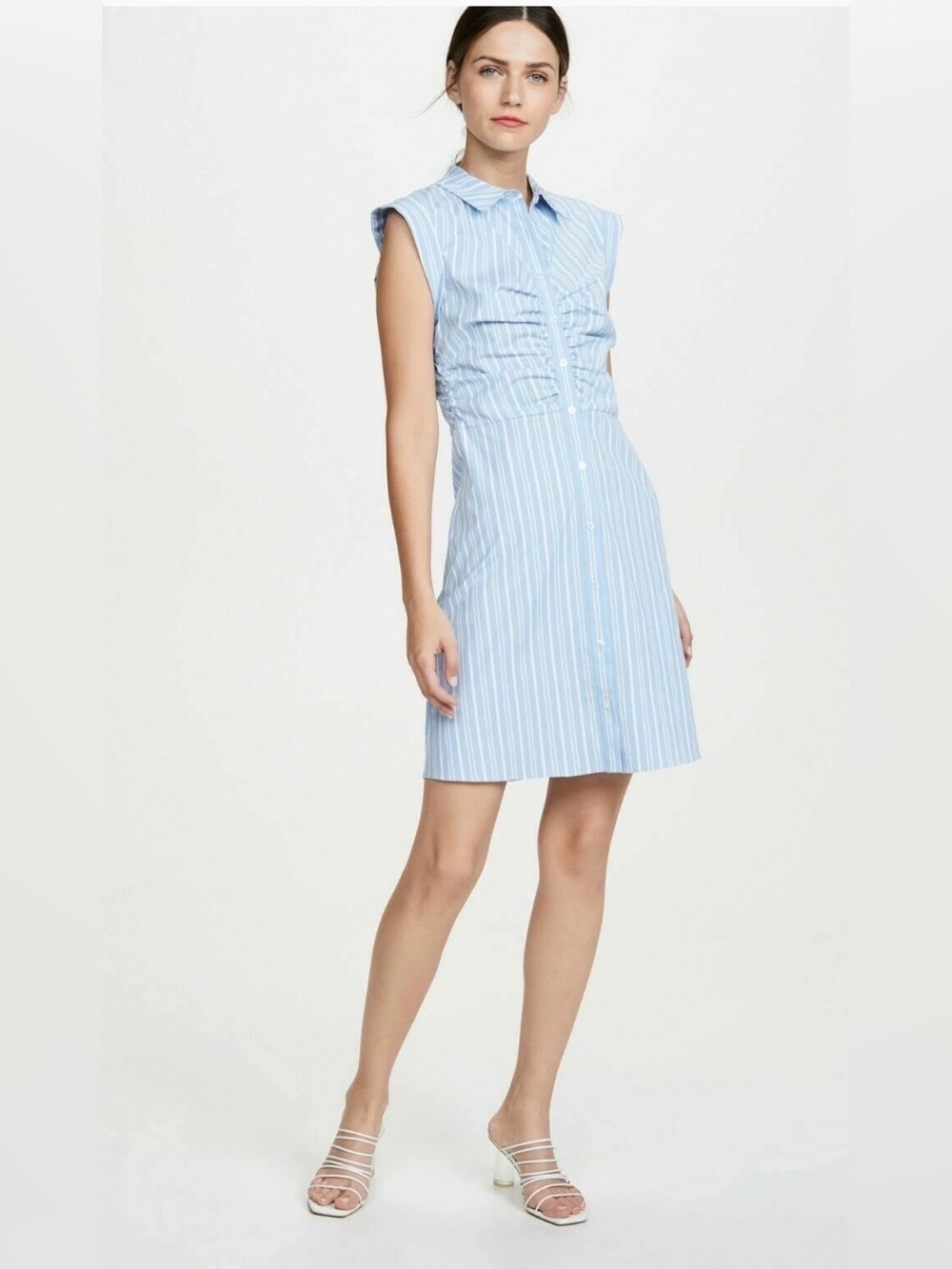VERONICA BEARD FERRIS RUCHED STRIPED BUTTON FRONT SHIRT DRESS size 6